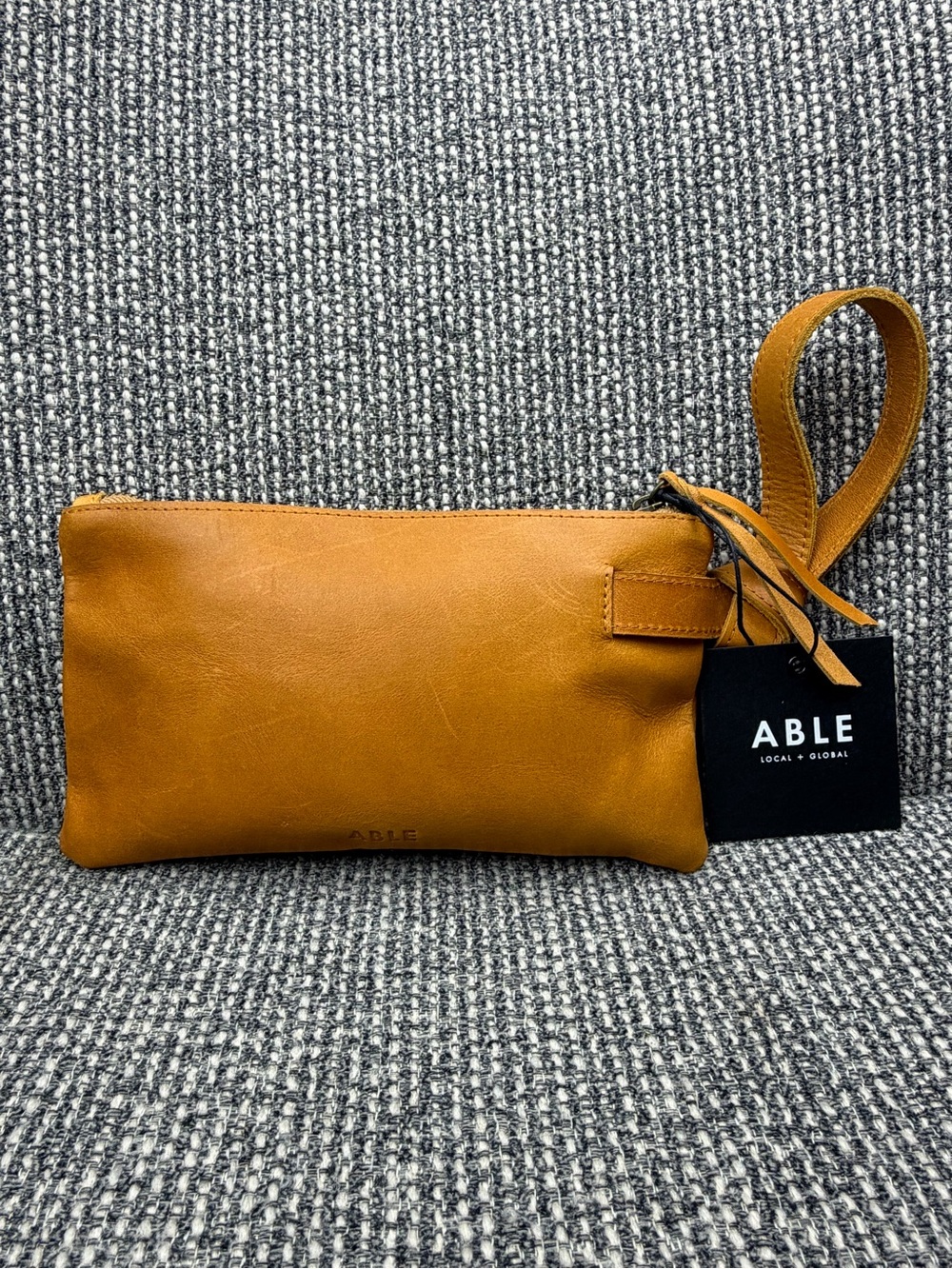 ABLE Rachel Wristlet Cognac Brown Genuine Leather Clutch Bag NWT $98